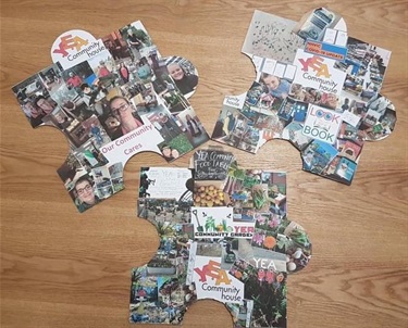 Yea Community House, Nat and Carlie have enjoyed making photo collage puzzle pieces